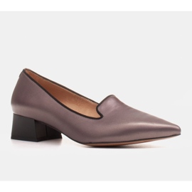 Marco Shoes Dampumps med intressant läder på låg häl brun 1