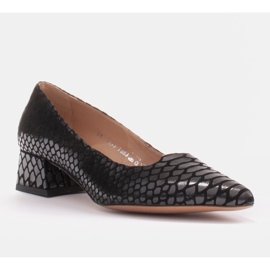 Marco Shoes Dampumps med intressant läder på låg häl svart 1