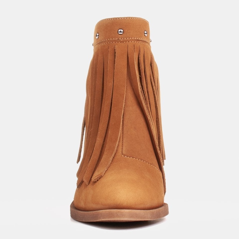 Marco Shoes Ljusbruna cowboystövlar tillverkade av naturmocka med fransar orange 1