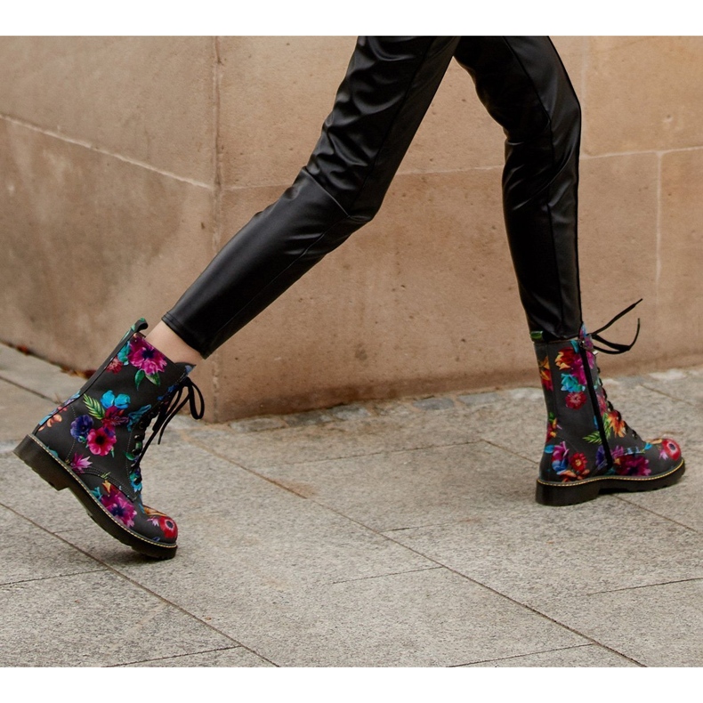 Marco Shoes Höga stövletter, stövlar i nubuckläder med blommigt tryck grå 2