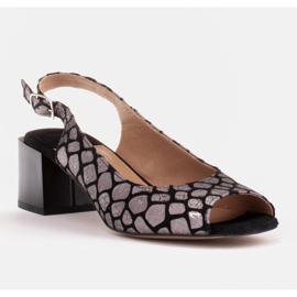 Marco Shoes Bekväma damsandaler med intressant läder svart silver- 1