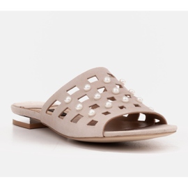 Marco Shoes Eleganta damtofflor med pärlor och perforering beige 1