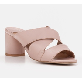 Marco Shoes Kvinnor läder tofflor av läder med snitt ränder beige 1