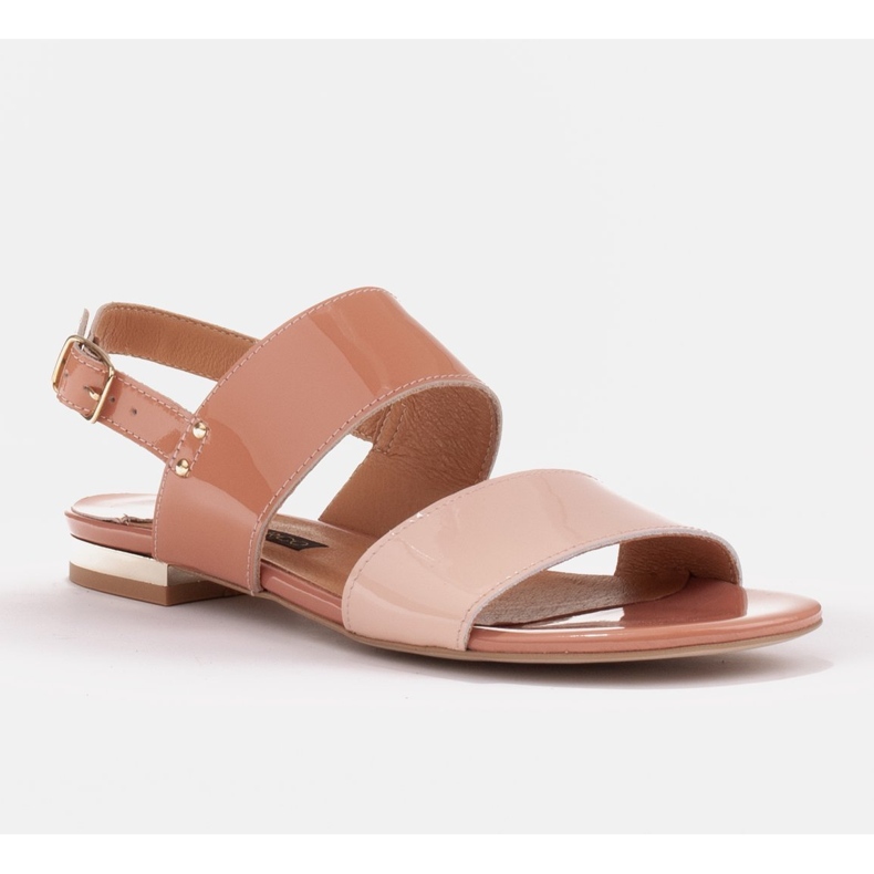 Marco Shoes Platta sandaler med lack och metallisk häl beige 1