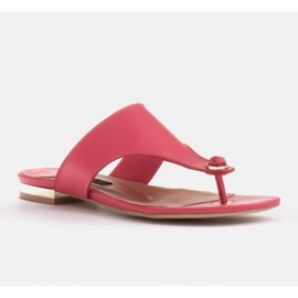 Marco Shoes Platta flip-flops i läder med metallisk häl rosa 1