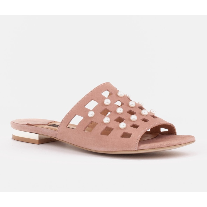 Marco Shoes Eleganta damtofflor med pärlor och perforering rosa 1