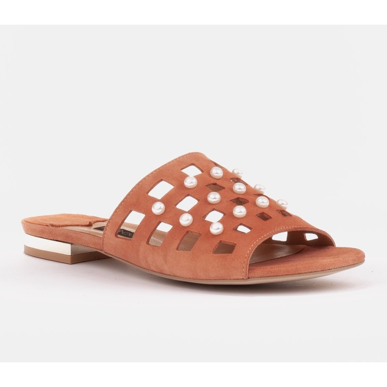 Marco Shoes Eleganta damtofflor med pärlor och perforering orange 1