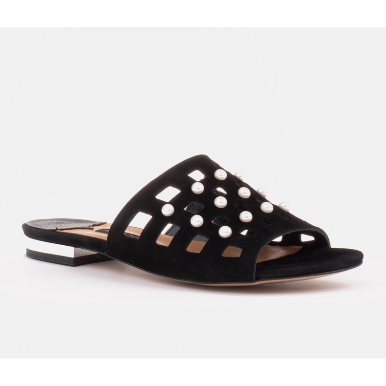 Marco Shoes Eleganta damtofflor med pärlor och perforering svart 1