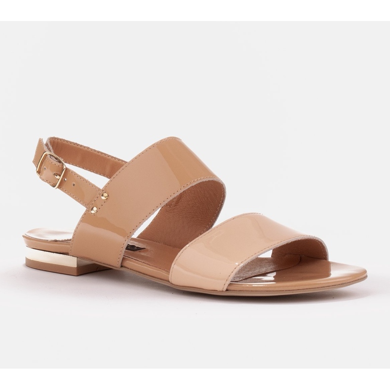 Marco Shoes Platta sandaler med lack och metallisk häl beige 1