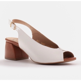 Marco Shoes 1573P vita lädersandaler med stabil häl 1