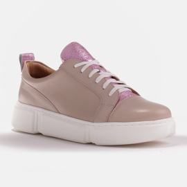 Marco Shoes Beige sneakers med rosa insats 1