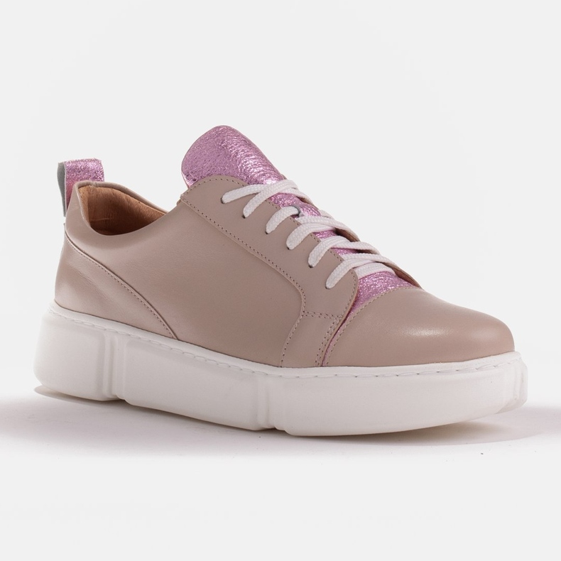 Marco Shoes Beige sneakers med rosa insats 1