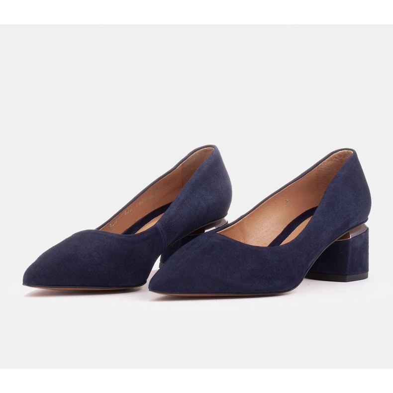 Marco Shoes Pumpar av naturmocka med silverdetaljer i hälen blå 2