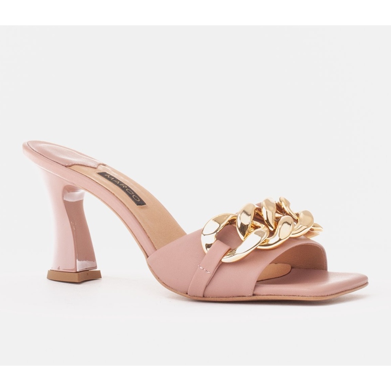 Marco Shoes Kvinnor läder tofflor med en dekorativ kedja rosa 1