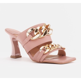 Marco Shoes Kvinnor läder tofflor med en dekorativ kedja rosa 1