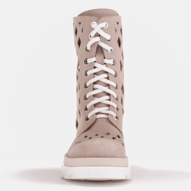 Marco Shoes Velourstövlar med perforering beige 2