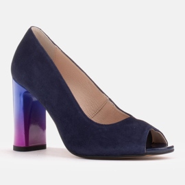 Marco Shoes 1100P marinblå pumps med flerfärgad klack 1