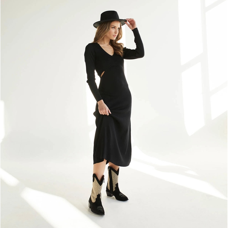 Marco Shoes Cowboystövlar i kombination med mocka och tyg svart 1