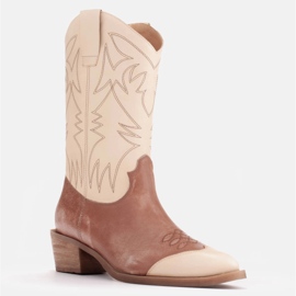 Marco Shoes Broderade cowboystövlar, vintage läder beige brun 1