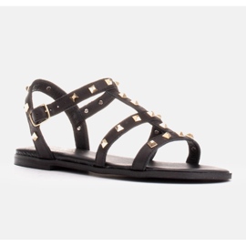 Marco Shoes Lädersandaler med guldnyckel svart 1