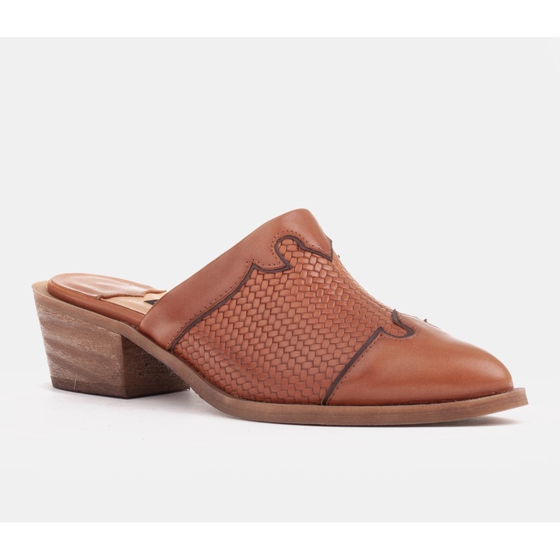 Marco Shoes Tofflor i läderklack för kvinnor med spår brun 1