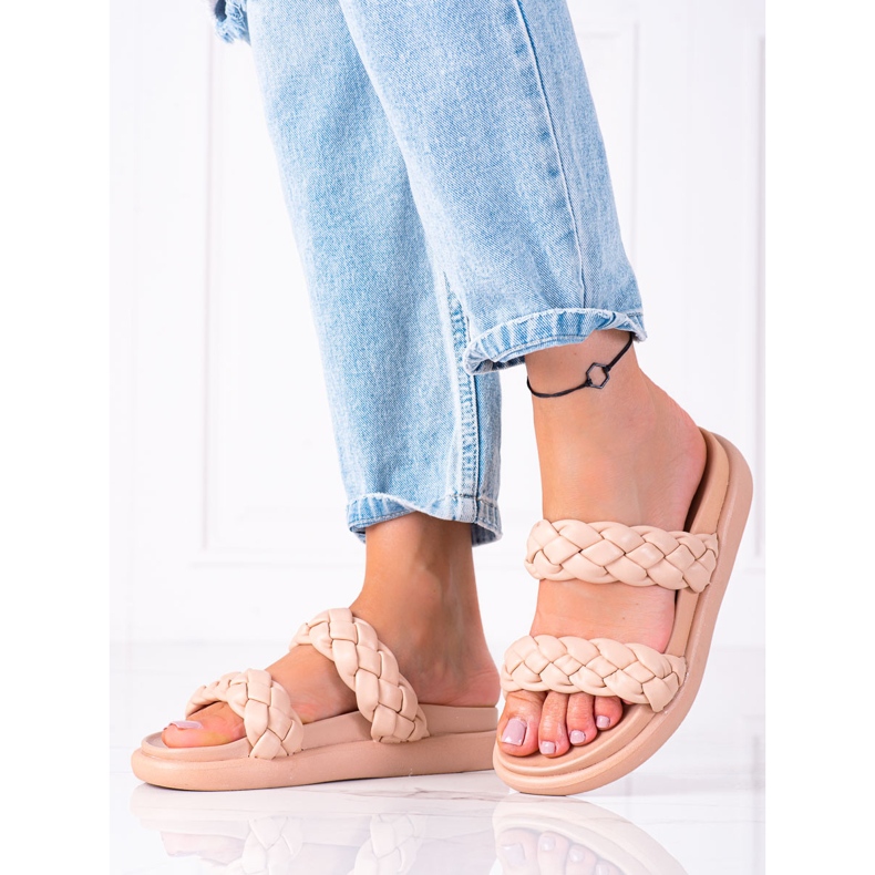 SHELOVET Flätade flip-flops på plattformen beige 2