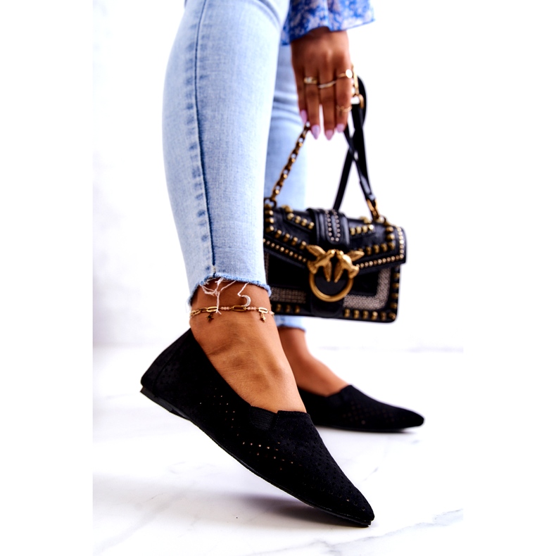 LU BOO Genombrutna ballerinor för damer Slip-on Svart Rosario 1