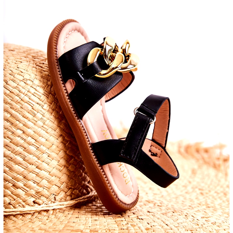 FR1 Barnsandaler med svart Layra kardborre gyllene 5