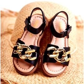 FR1 Barnsandaler med svart Layra kardborre gyllene 2