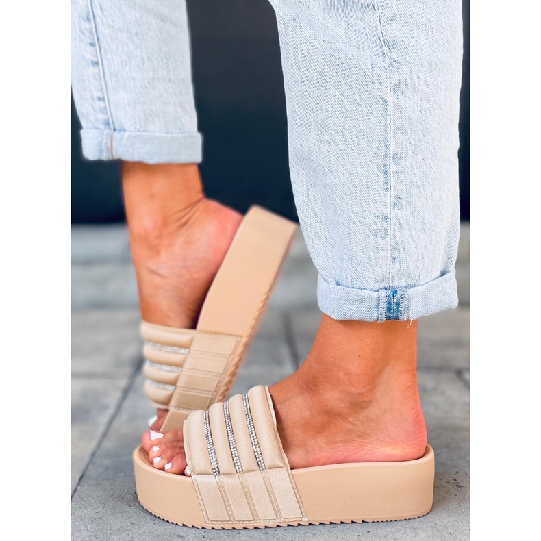 Leah Beige tofflor med hög sula 2