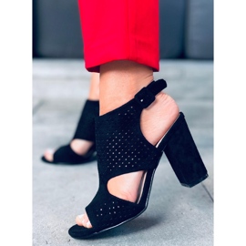 Guala Svarta högklackade genombrutna sandaler 1