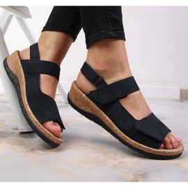 Damsandaler i läder på kilen Rieker V7170-14 marinblå 1