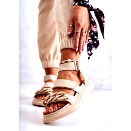 Lädersandaler med kedja La.Fi Beige Alissia 1