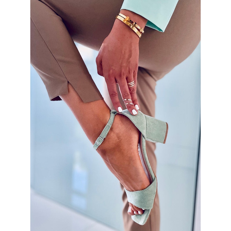 Grön mocka högklackade sandaler för kvinnor 2