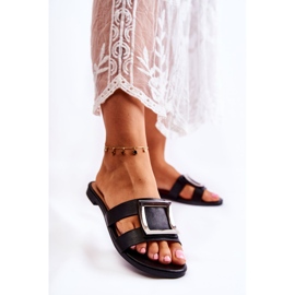 PG1 Lädertofflor för kvinnor med svart Roysa-dekoration 1