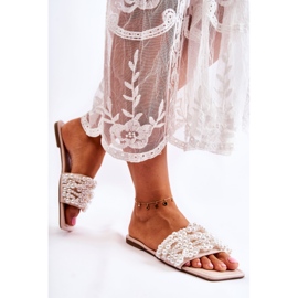 Klassiska tofflor för kvinnor med pärlor Beige Calipso 1