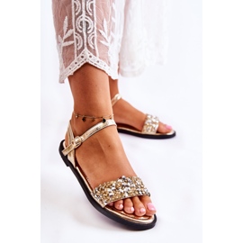 Klassiska damsandaler med gyllene Florella-prydnader 1
