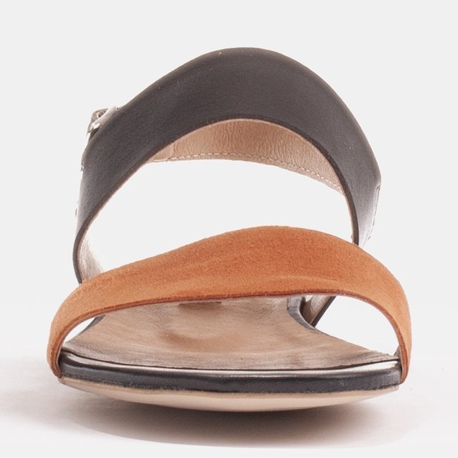 Marco Shoes Platta sandaler i äkta läder med en metallisk häl brun 1