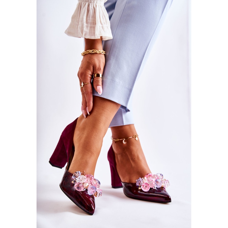 PA2 Fashionabla läderpumpar med rödbruna Louna-prydnader 2