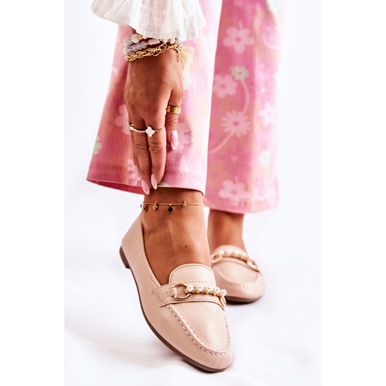 PG1 Dam Loafers med dekorativa pärlor Beige Sergia 1