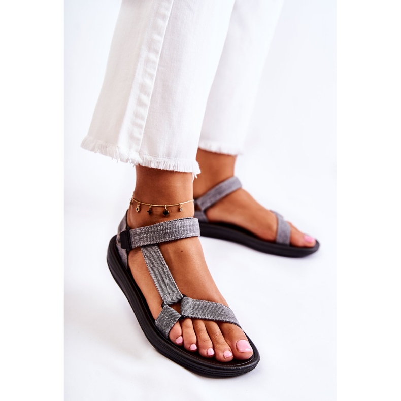 PM1 Klassiska damsandaler med kardborreband Grå Kalla 1