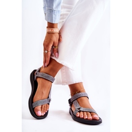 PM1 Klassiska damsandaler med kardborreband Grå Kalla 2