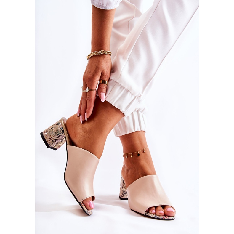 PA2 Läder Damtofflor På Hög Klack Blommor Beige Nessita 2