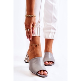 PA2 Lädertofflor för kvinnor på klack Grå Perry 1