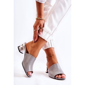 PA2 Lädertofflor för kvinnor på klack Grå Perry 2