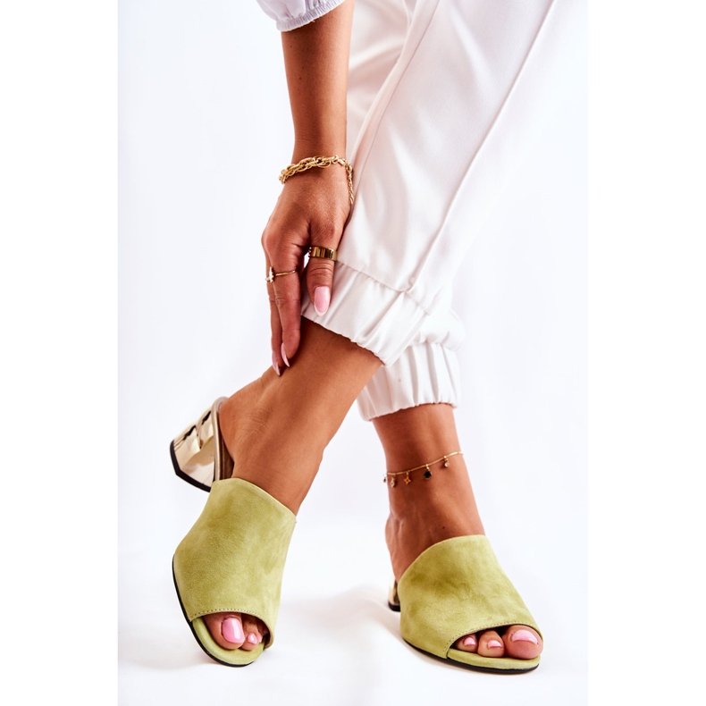 PA2 Damtofflor i mocka på klack Grön Perry 2