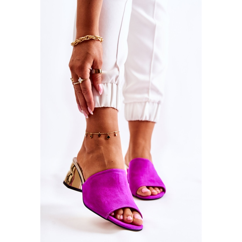 PA2 Mocka kvinnors tofflor på hög klack Fuchsia Perry rosa 1