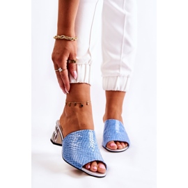 Läder Kvinnors Tofflor Krokodil mönster på häl Blå Perry 1