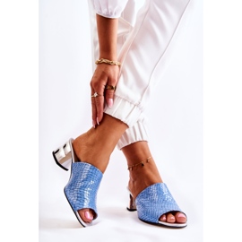 Läder Kvinnors Tofflor Krokodil mönster på häl Blå Perry 2