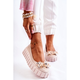 PA2 Läderballerinor på plattform med beige ladetteprydnad 1